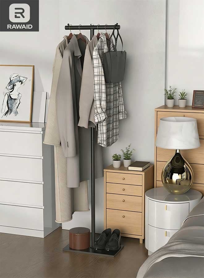 رَوَائِد حامل معاطف قائم بذاته على شكل حرف T، حامل ملابس عصري بقاعدة من لوح حجري، شجرة معاطف معدنية ثقيلة التحمّل مناسبة للبوتيكات والممرات ومداخل المنازل، بارتفاع 66.9 بوصة. - Image 2